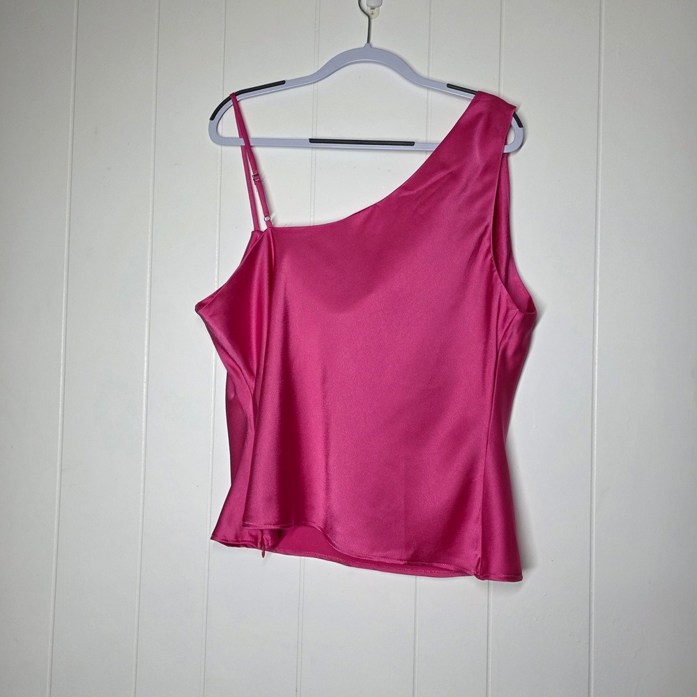 Nasty Gal Pink One Shoulder Satin Cowl Neck Top Plus Size 18 Hot Pink Barbiecore - Picture 3 of 11